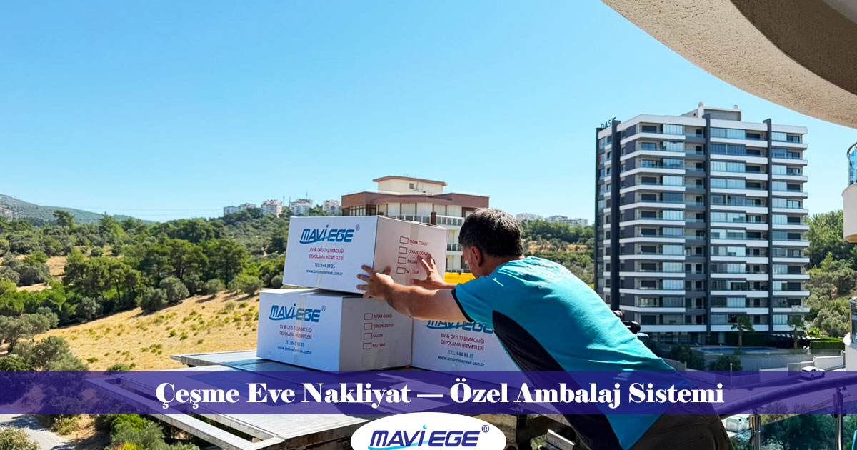 Mavi Ege Nakliyat uzman personeliyle Çeşme ilçesinde asansörlü nakliye hizmeti yapıyorken
