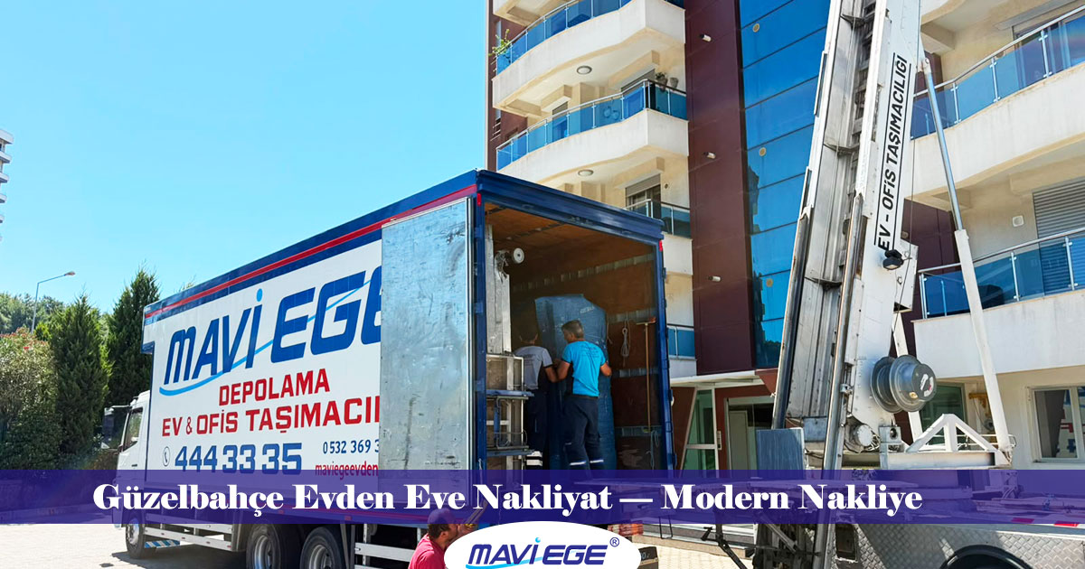 Mavi Ege Nakliyat ekipleri Güzelbahçe bölgesinde asansörlü evden eve nakliye hizmetinde