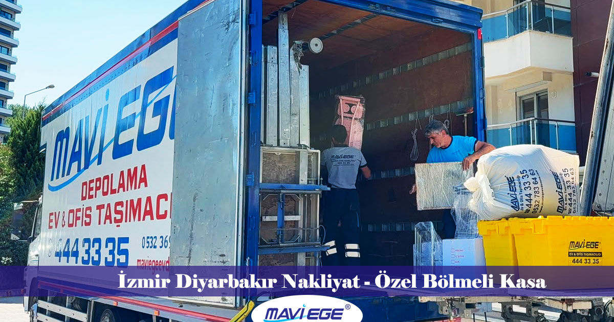 Mavi Ege Nakliyat kapalı kasa aracıyla İzmir Diyarbakır nakliye güzergahında araca eşya yüklerken