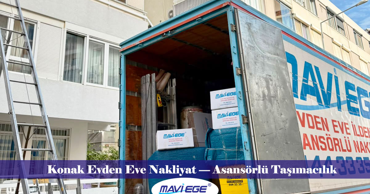Mavi Ege Nakliyat ekipleri Konak ilçesinde asansörlü evden eve nakliye hizmetinde
